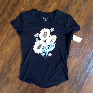 NWT No Boundaries Black Sunflower Graphic Short Sleeve Tee Juniors Size Small